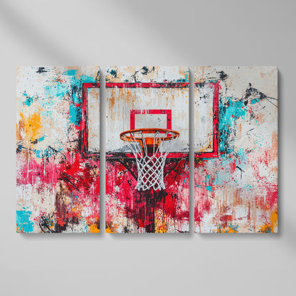 Colorful Basketball Hoop Canvas Print for Boy's Room as 3-panel split version