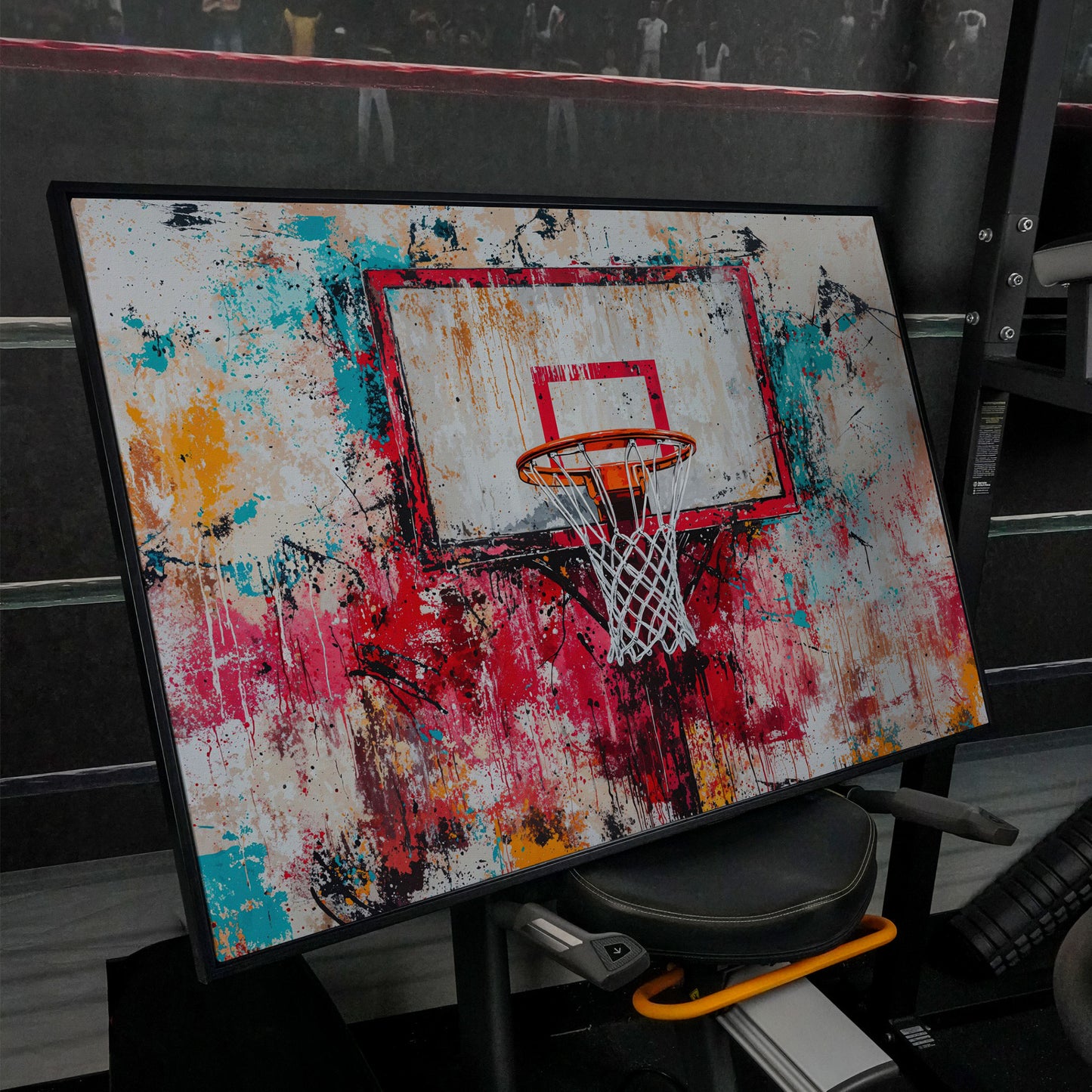 Colorful Basketball Hoop Canvas Print for Boy's Room in black floating frame