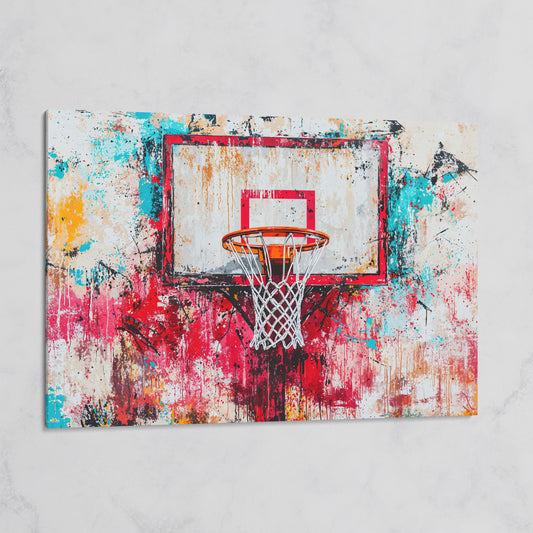Colorful Basketball Hoop Canvas Print for Boy's Room on gallery wrap