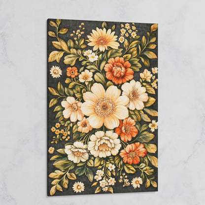 William Morris Botanical Canvas, Ochre & Sage Floral on gallery wrap