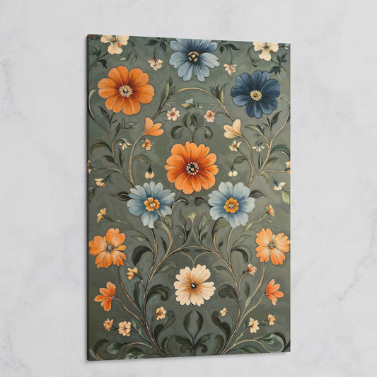 William Morris Wildflowers Canvas Print in Teal & Burnt Orange on gallery wrap