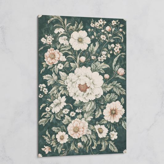 William Morris Peony Canvas Print, Forest Green & Cream on gallery wrap