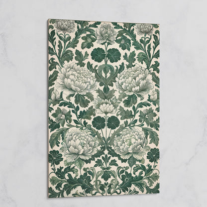 Green Peony Canvas Art with Emerald & Cream Pattern on gallery wrap