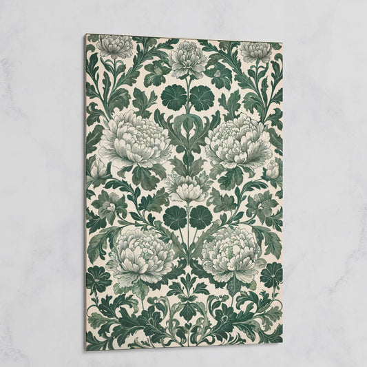 Green Peony Canvas Art with Emerald & Cream Pattern on gallery wrap