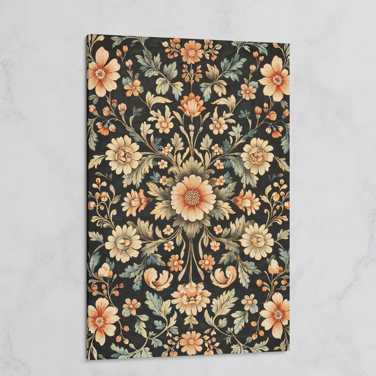 William Morris Floral Canvas in Burnt Sienna & Seafoam on gallery wrap