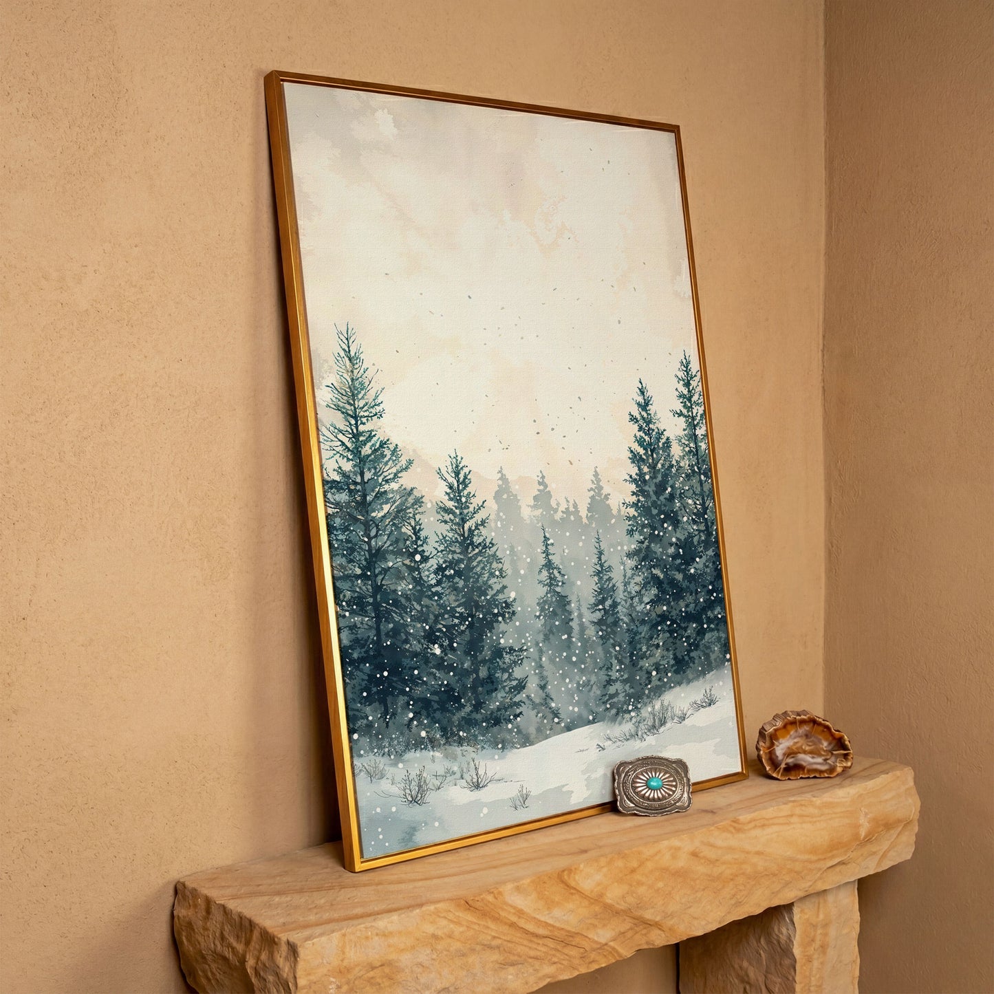 Winter Wonderland Canvas Print in antique gold floating frame
