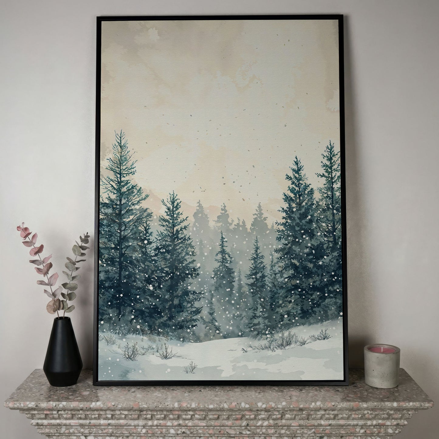 Winter Wonderland Canvas Print in black floating frame