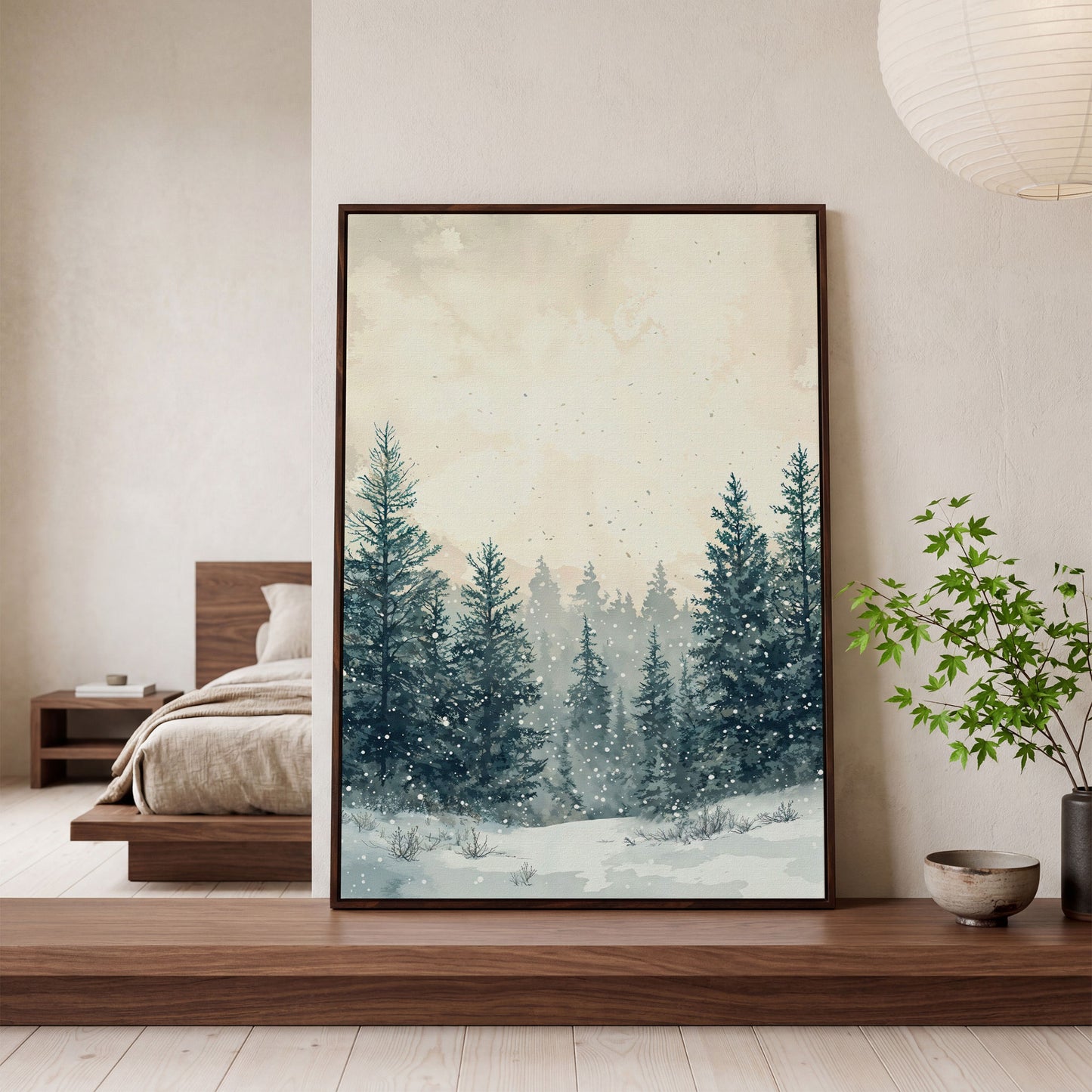 Winter Wonderland Canvas Print in dark walnut floating frame