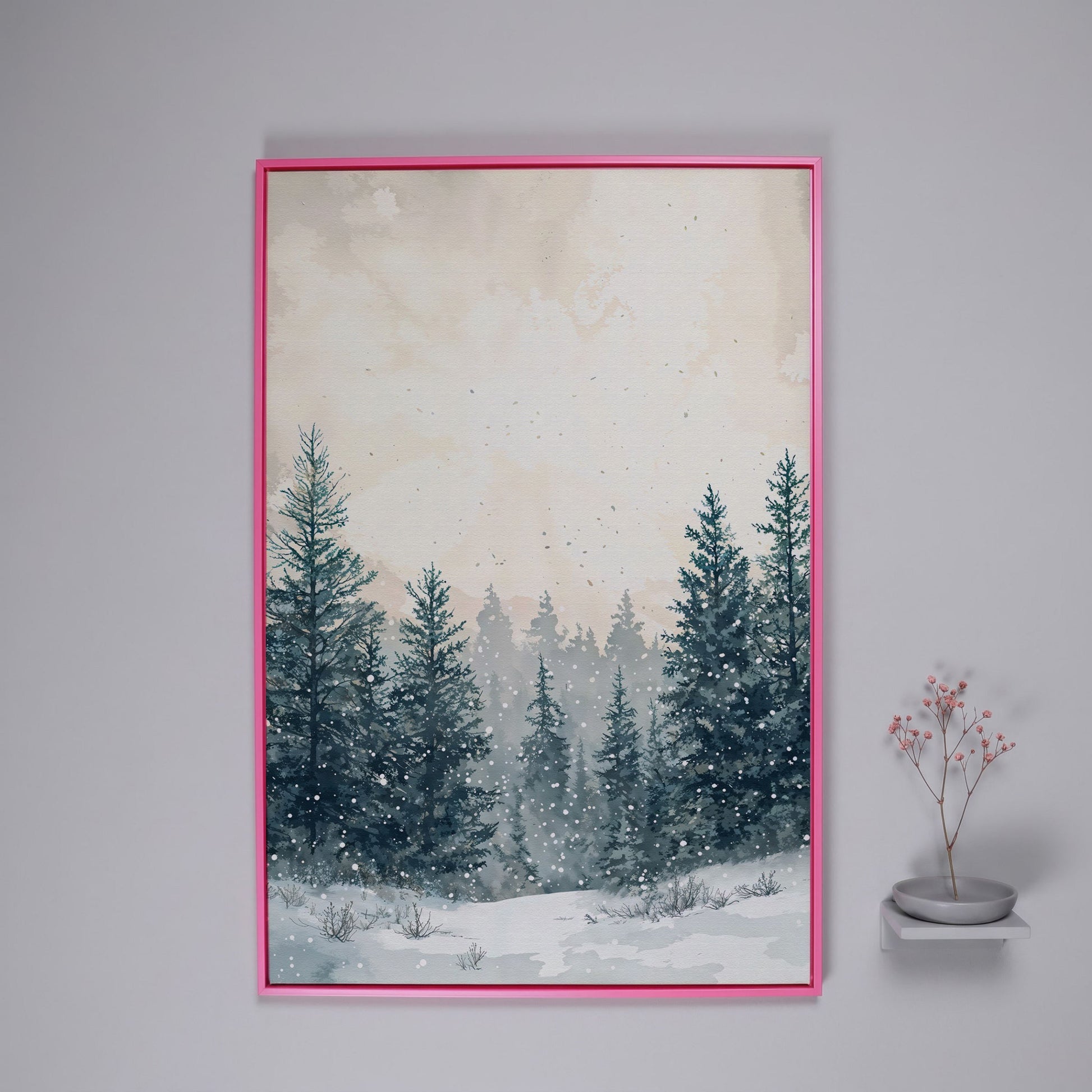 Winter Wonderland Canvas Print in pink floating frame