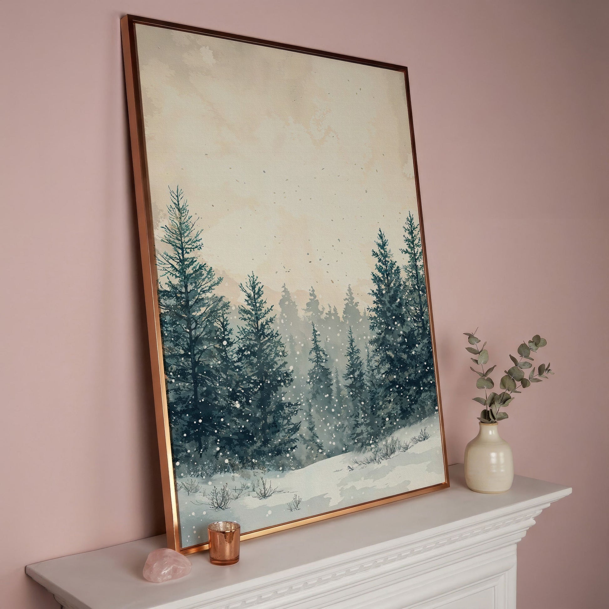Winter Wonderland Canvas Print in rose gold floating frame