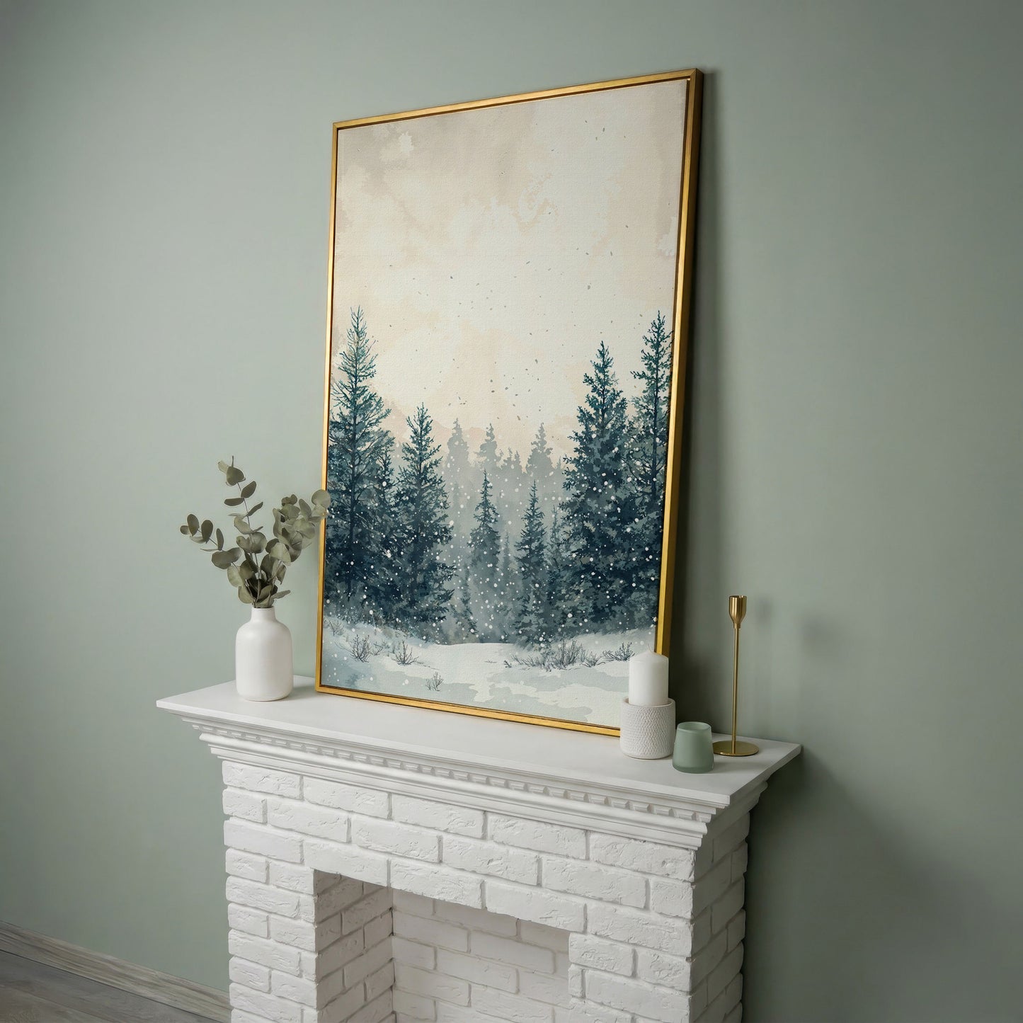 Winter Wonderland Canvas Print in yellow gold floating frame