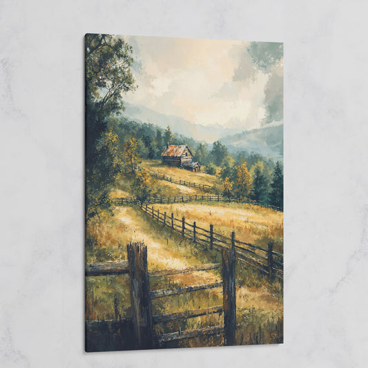 Rustic Cabin in Autumn Mist Canvas on gallery wrap