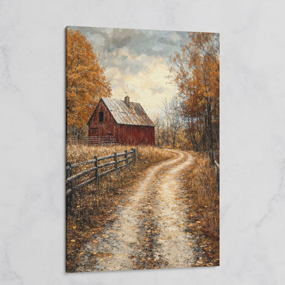 Red Barn and Pathway Canvas Print in Burnt Sienna on gallery wrap