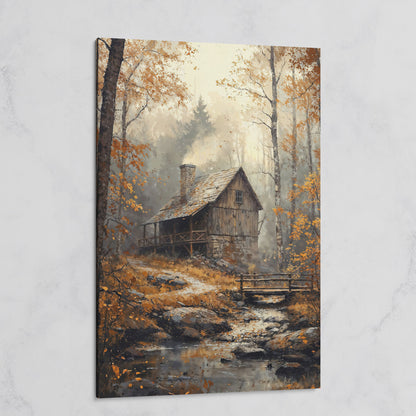 Rustic Autumn Forest Cabin Canvas on gallery wrap