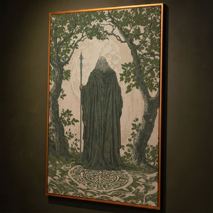 Wise Wizard and Enchanted Trees Canvas shown in antique gold floating frame