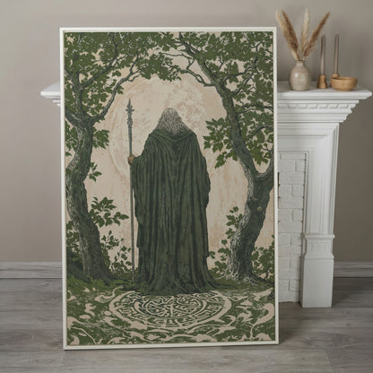 Wise Wizard and Enchanted Trees Canvas in white floating frame