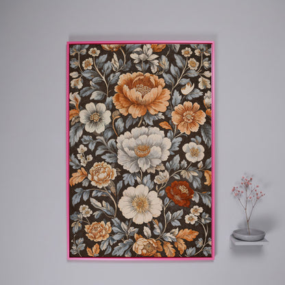 Vintage Floral Splendor Canvas Print Art in pink floating frame