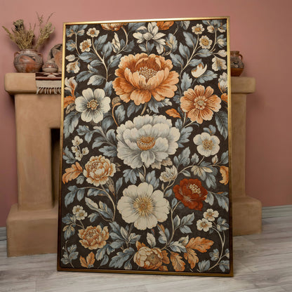 Vintage Floral Splendor Canvas Print Art in rose gold floating frame