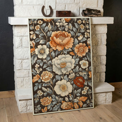 Vintage Floral Splendor Canvas Print Art in white floating frame