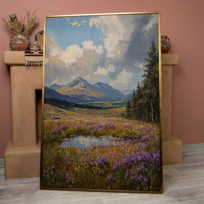 Mountain Wildflower Field Canvas in rose gold floating frame