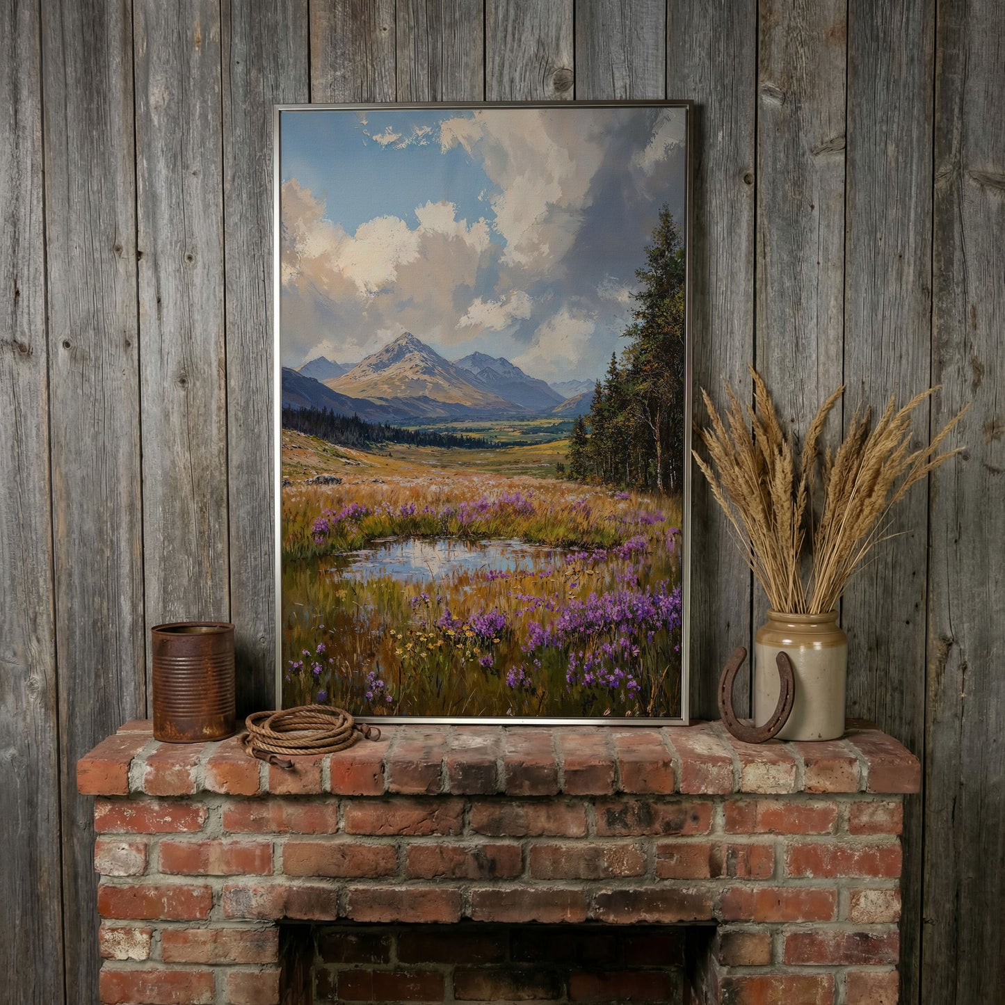 Mountain Wildflower Field Canvas in silver floating frame