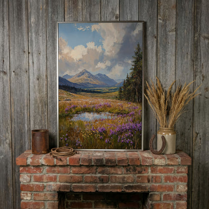 Mountain Wildflower Field Canvas in silver floating frame