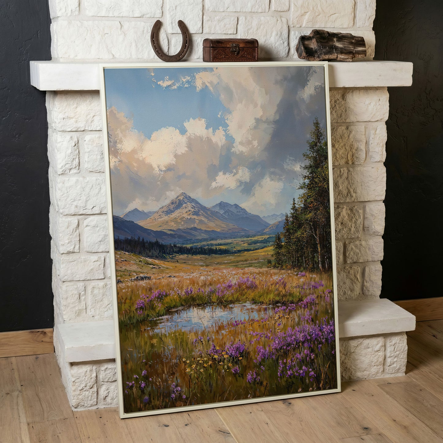 Mountain Wildflower Field Canvas in white floating frame