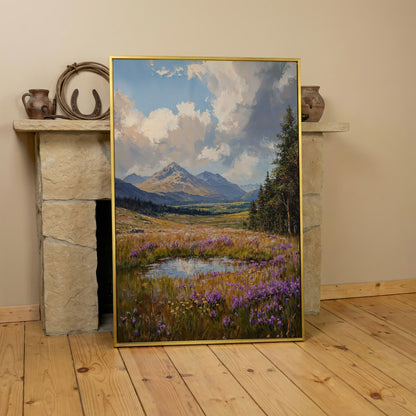 Mountain Wildflower Field Canvas in yellow gold floating frame