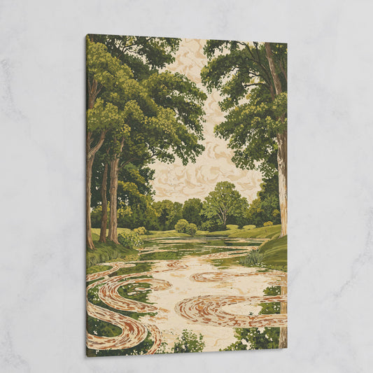 Forest Pond Canvas Print with Green Trees and Rippling Water on gallery wrap