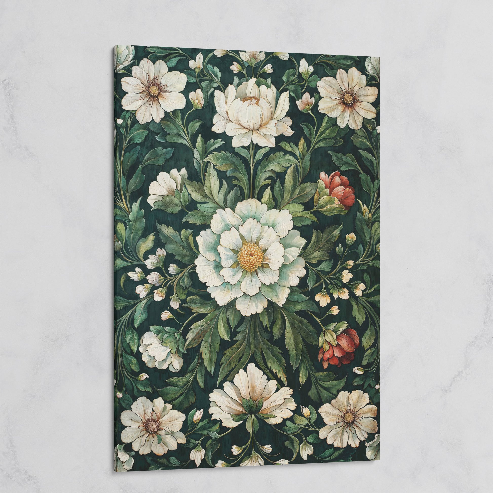 Vintage Emerald Floral Canvas on gallery wrap