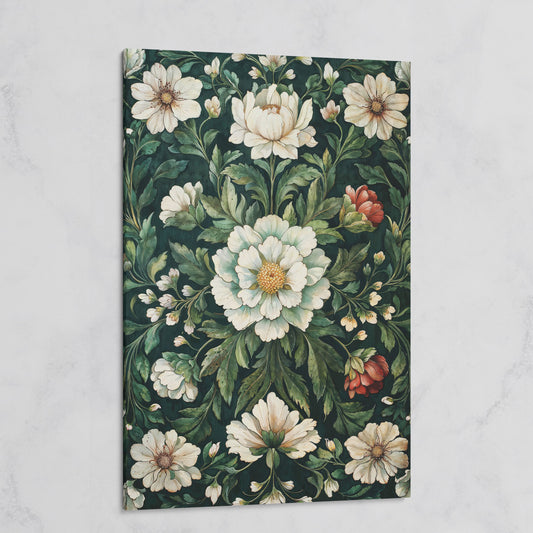 Vintage Emerald Floral Canvas on gallery wrap