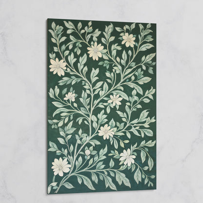 Dark Green Botanical Canvas with White Flowers on gallery wrap