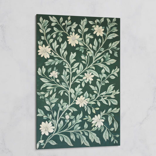 Dark Green Botanical Canvas with White Flowers on gallery wrap