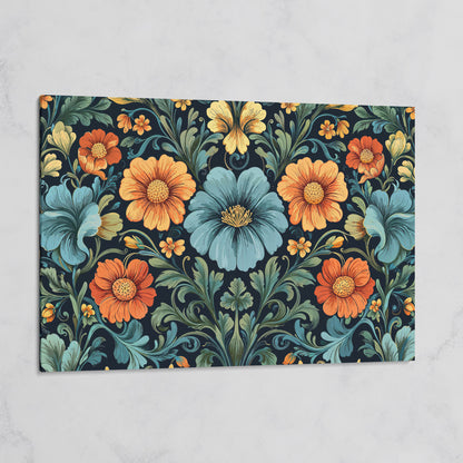 William Morris Floral Canvas in Teal and Burnt Orange on gallery wrap
