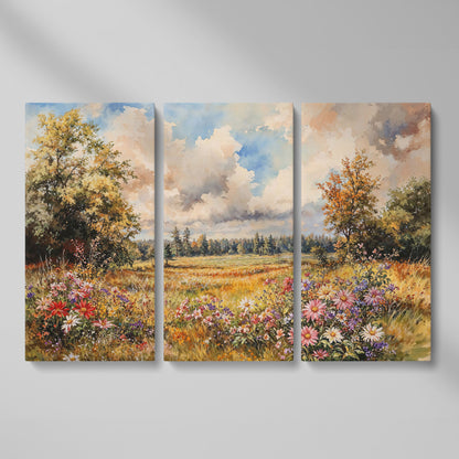 Colorful Summer Meadow Canvas Print as 3-panel split version