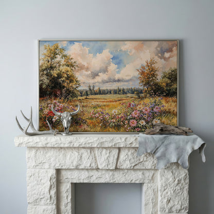 Colorful Summer Meadow Canvas Print in silver floating frame