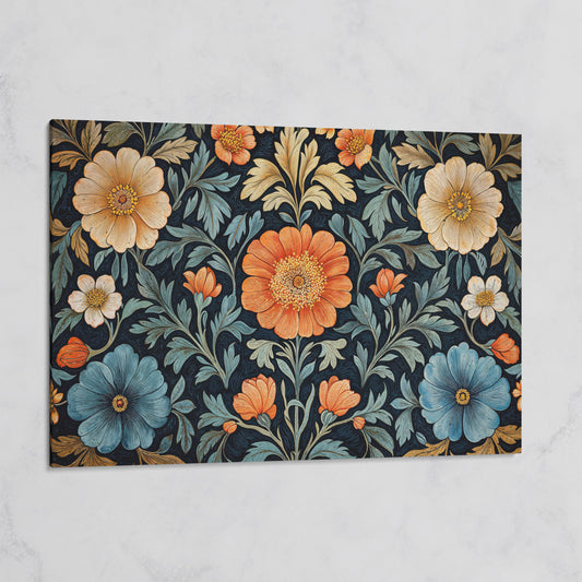 Vintage Floral Canvas with Teal and Sienna Blooms on gallery wrap