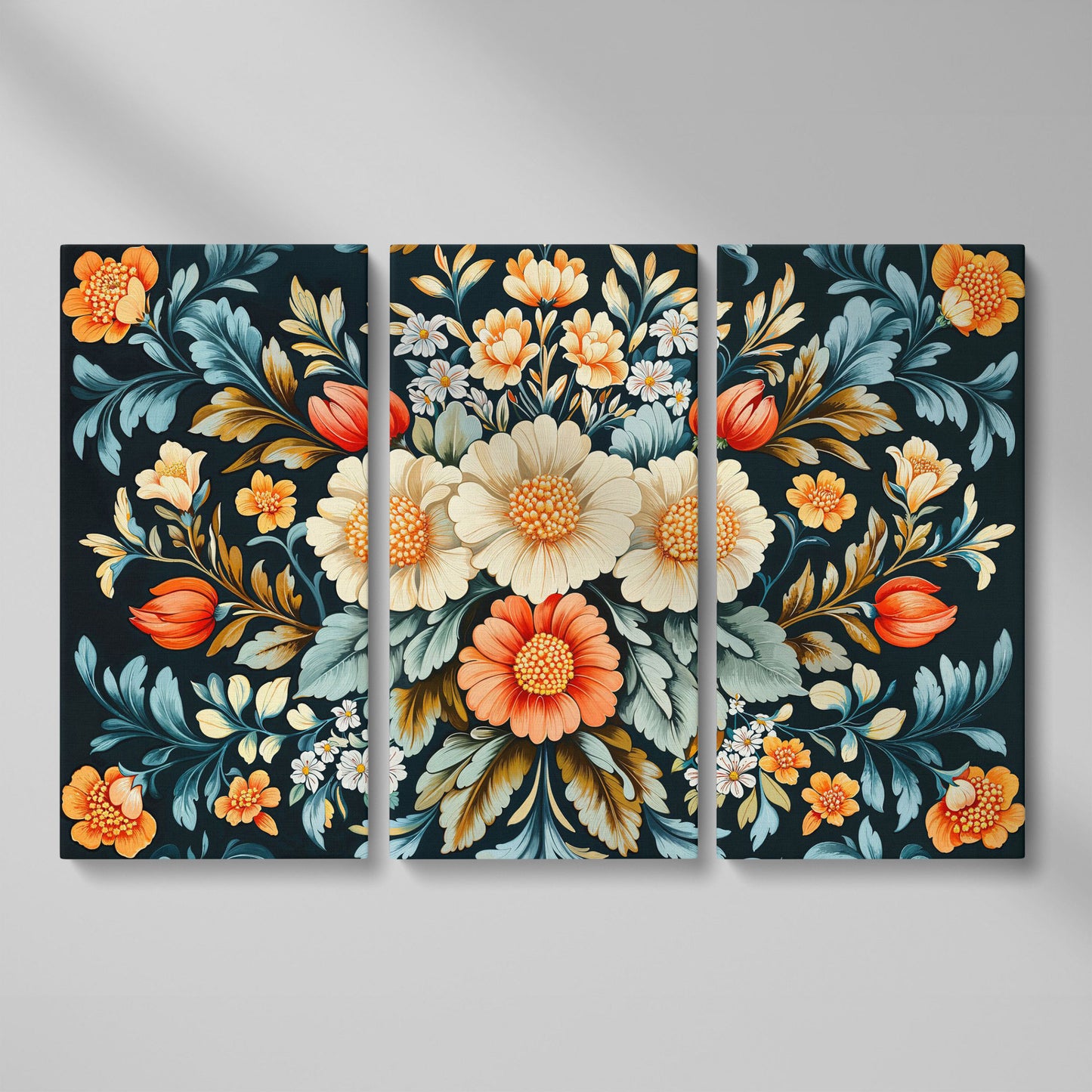 Vibrant Floral Bouquet Canvas Print as 3-panel split version