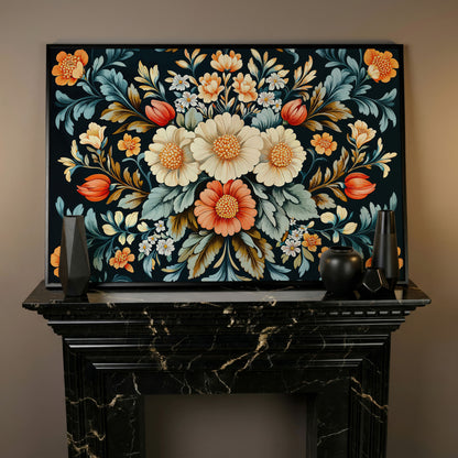 Vibrant Floral Bouquet Canvas Print in black floating frame