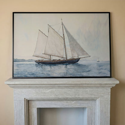 Sailing Ship at Sea Canvas Wall Art in black floating frame