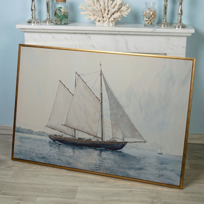 Sailing Ship at Sea Canvas Wall Art in rose gold floating frame