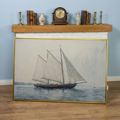 Sailing Ship at Sea Canvas Wall Art in yellow gold floating frame