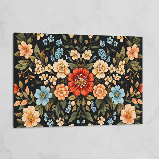 William Morris Floral Canvas with Black Ground on gallery wrap