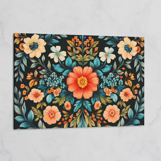 Coral & Teal Wildflower Canvas with Central Bloom on gallery wrap