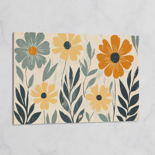 Daisy Floral Canvas Wall Art, Stylized Botanical Print on gallery wrap