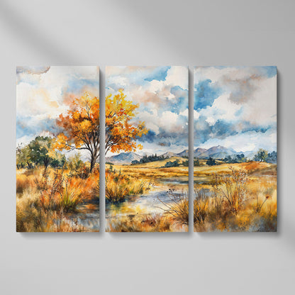 Autumn Mountains Canvas Print, Landscape as 3-panel split version