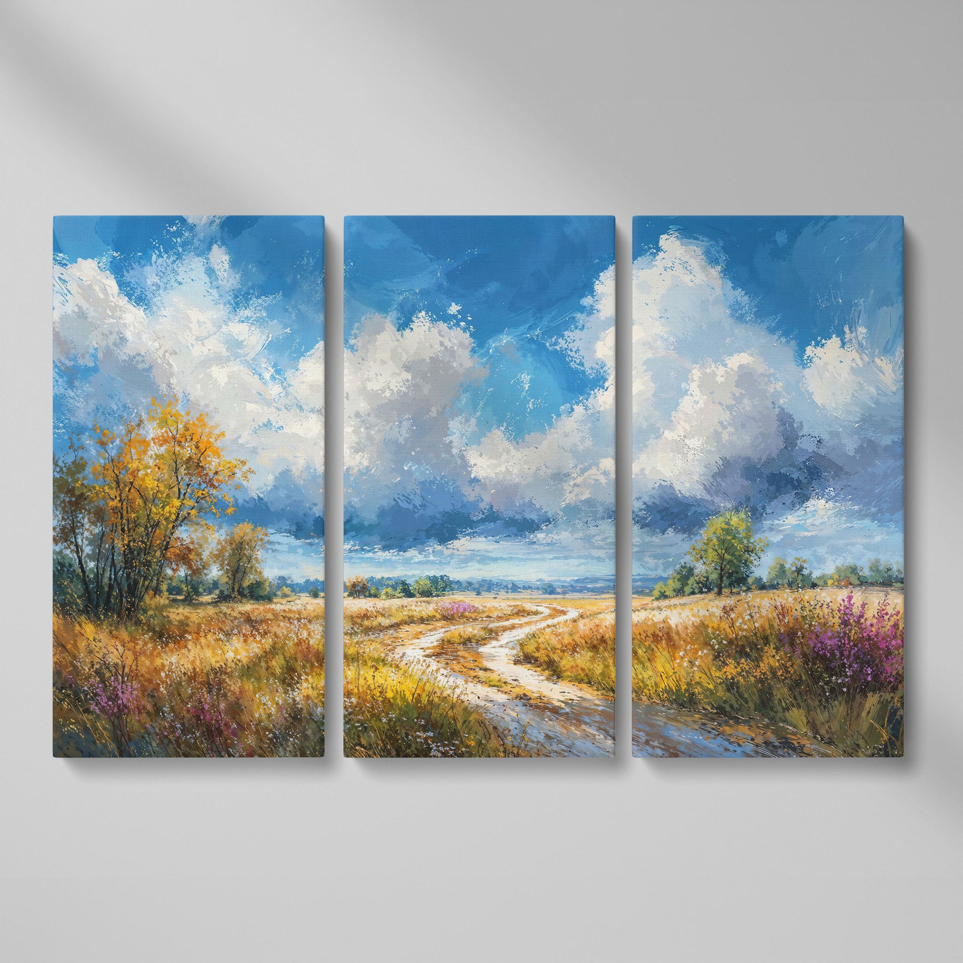 Wheat Field Path Canvas Print as 3-panel split version
