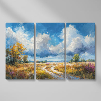Wheat Field Path Canvas Print as 3-panel split version