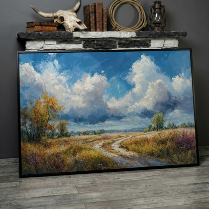 Wheat Field Path Canvas Print in black floating frame