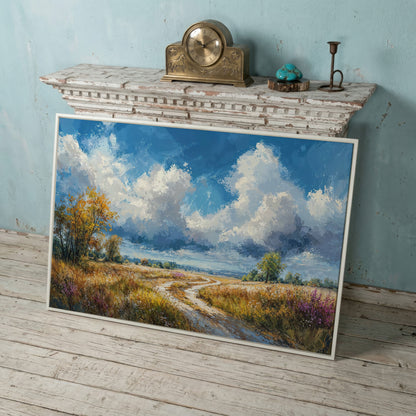Wheat Field Path Canvas Print in white floating frame